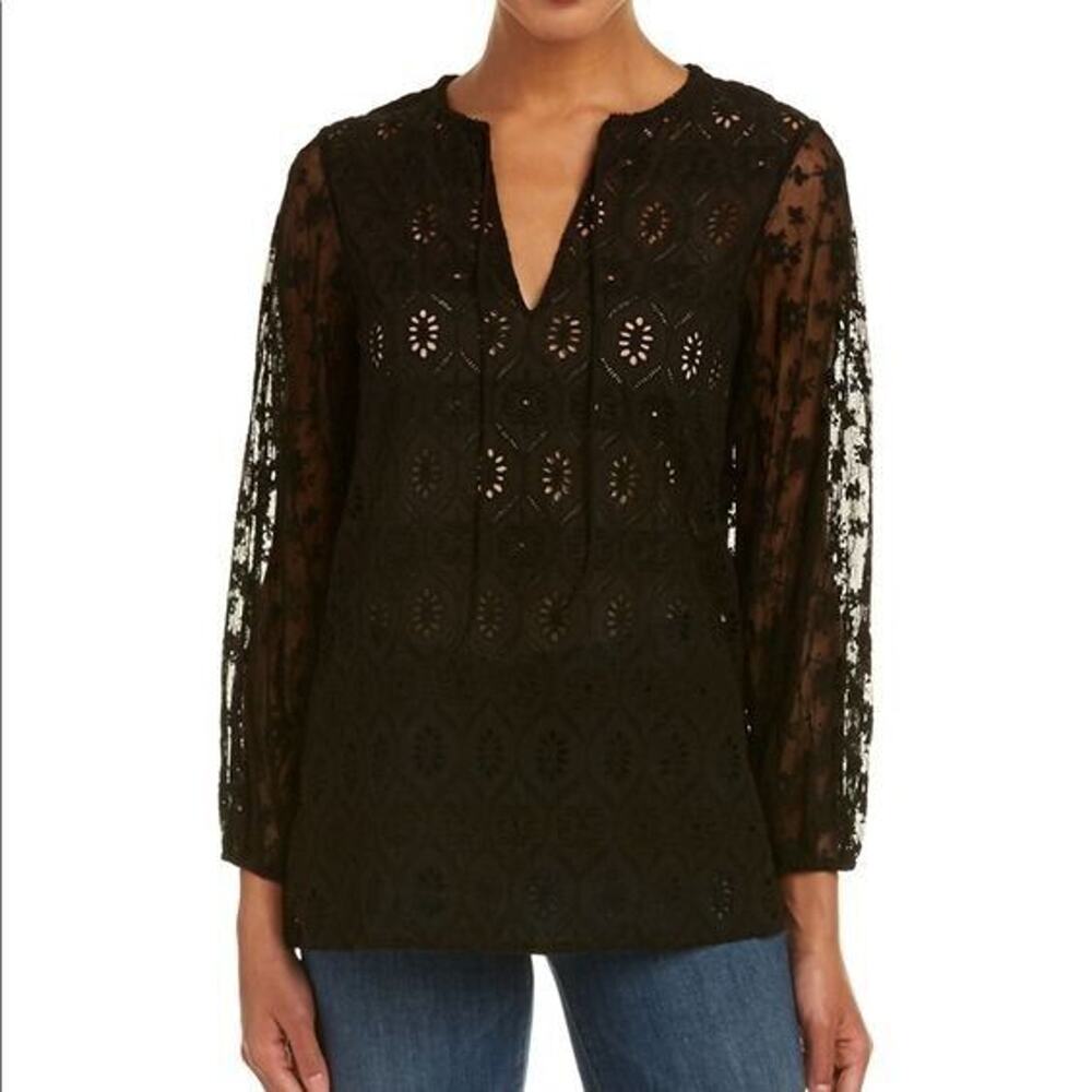 Alice + Olivia Women's Carroll Lace eyelet Blouse in Black cotton size XS